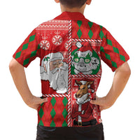 Australian Christmas Family Matching Off Shoulder Short Dress and Hawaiian Shirt - Santa Koala Kangaroo and Holiday Cheer