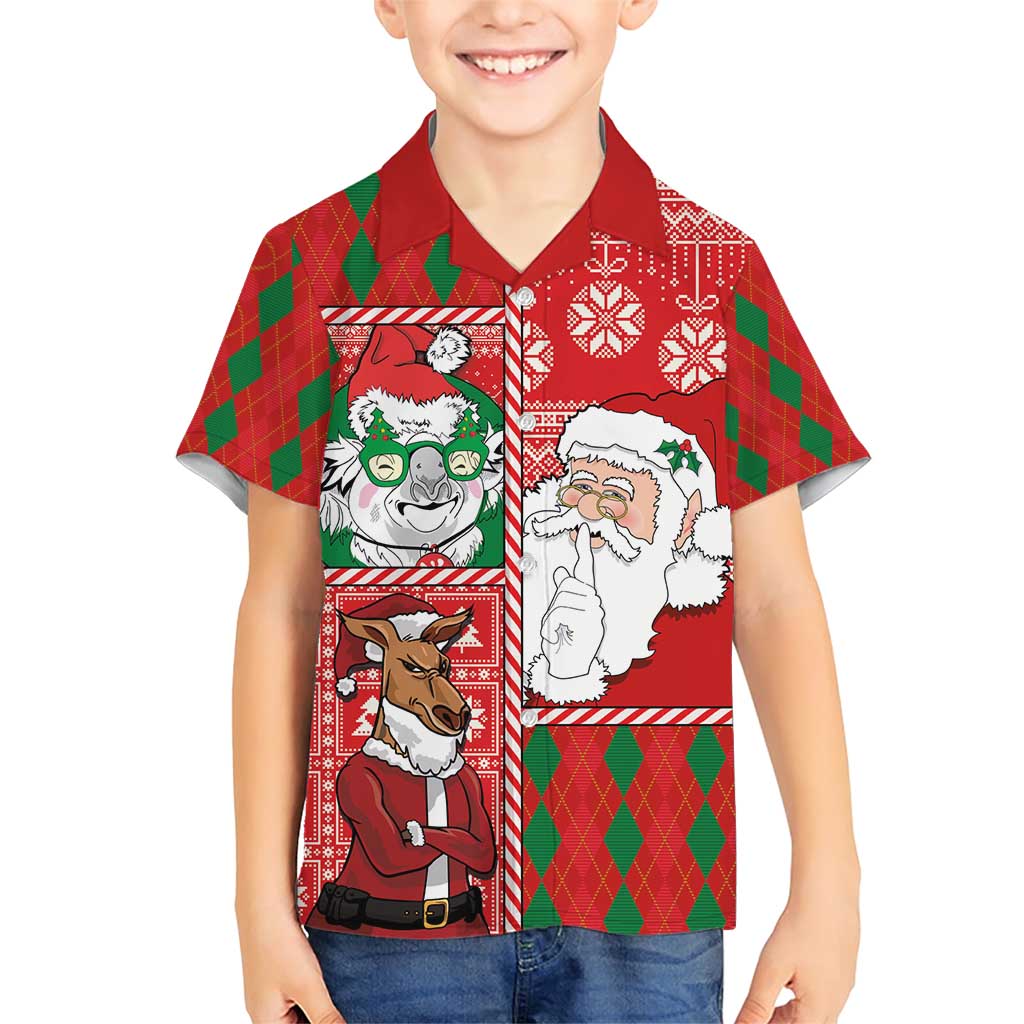 Australian Christmas Family Matching Short Sleeve Bodycon Dress and Hawaiian Shirt - Santa Koala Kangaroo and Holiday Cheer