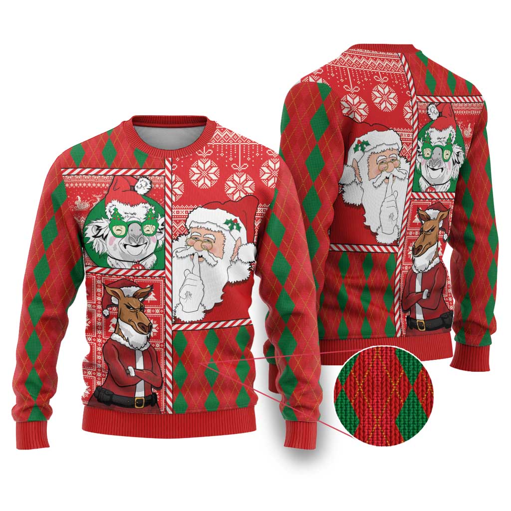 Australian Christmas Ugly Christmas Sweater - Santa Koala Kangaroo and Holiday Cheer LT03 Red - Polynesian Pride