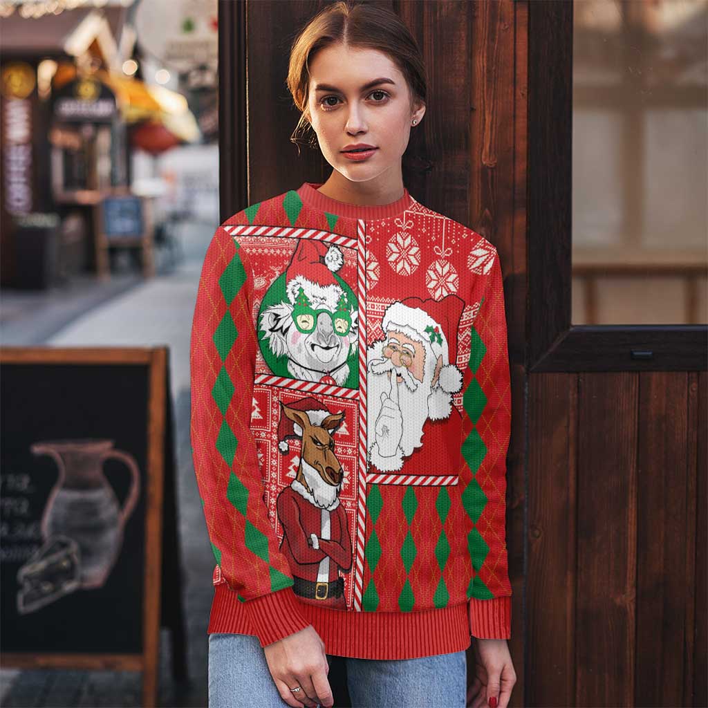 Australian Christmas Ugly Christmas Sweater - Santa Koala Kangaroo and Holiday Cheer LT03 - Polynesian Pride