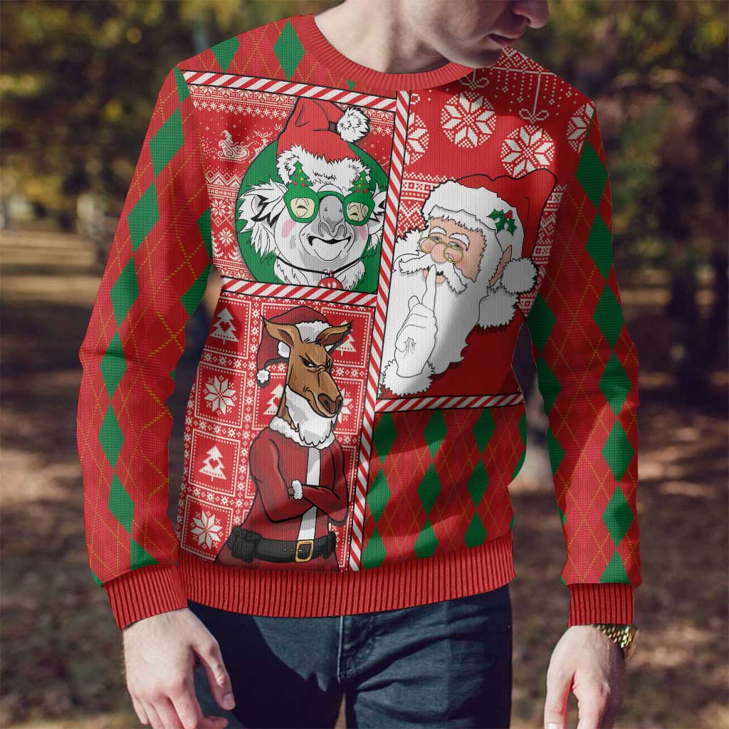Australian Christmas Ugly Christmas Sweater - Santa Koala Kangaroo and Holiday Cheer LT03 - Polynesian Pride