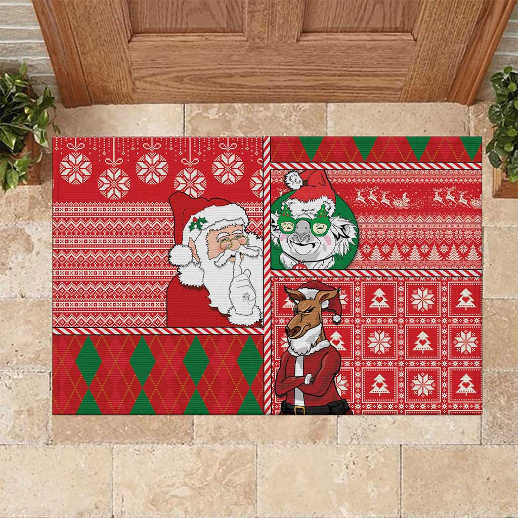 Australian Christmas Rubber Doormat - Santa Koala Kangaroo and Holiday Cheer LT03 Red - Polynesian Pride