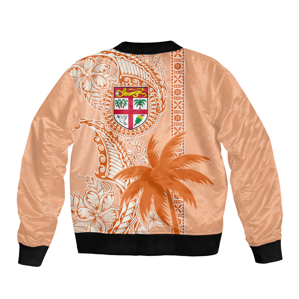 Bula Fiji Bomber Jacket Tropical Flower and Tapa Pattern Peach Fuzz Color LT03 - Polynesian Pride