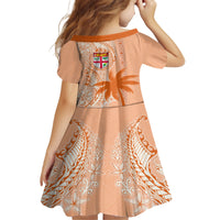 Bula Fiji Kid Short Sleeve Dress Tropical Flower and Tapa Pattern Peach Fuzz Color LT03 - Polynesian Pride