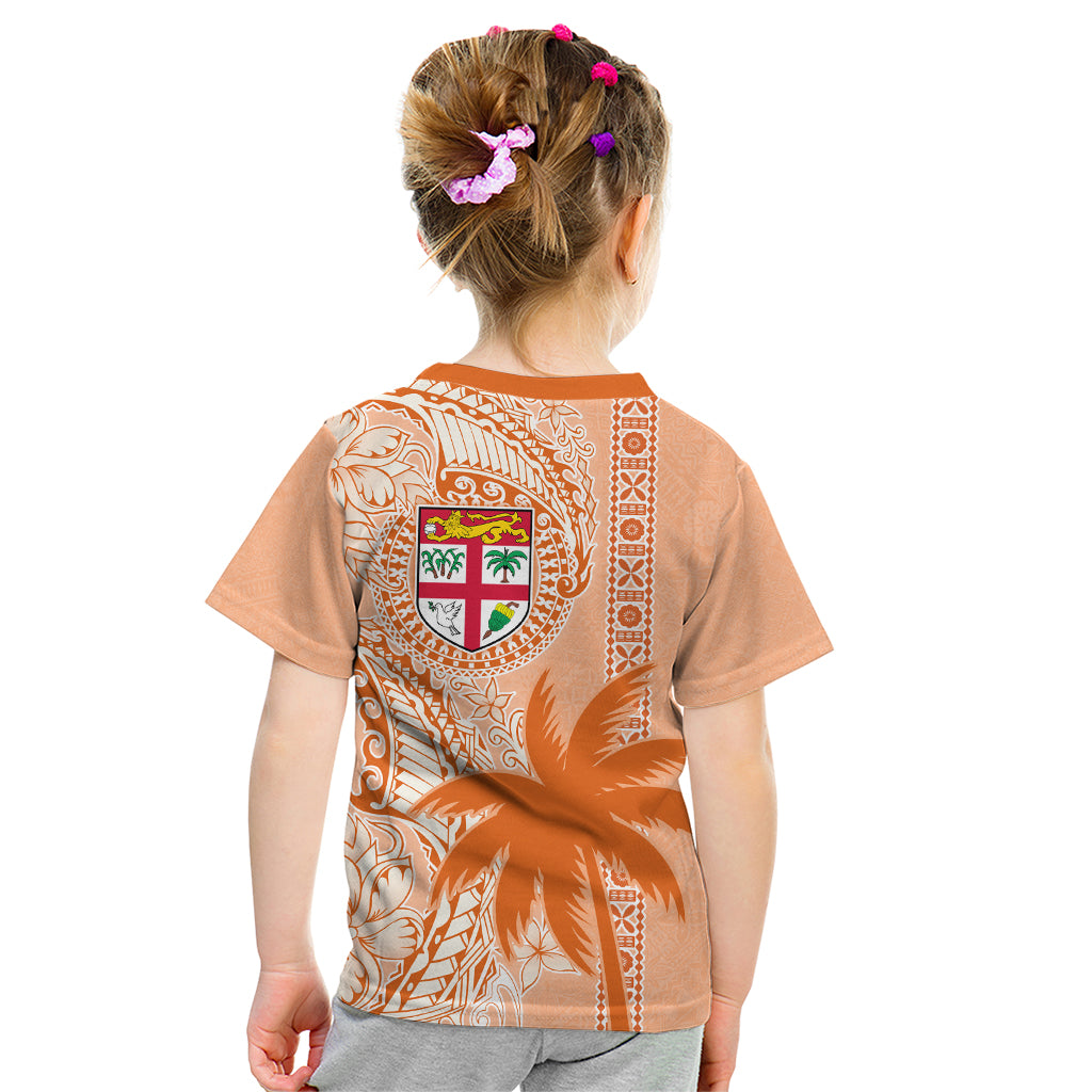 Bula Fiji Kid T Shirt Tropical Flower and Tapa Pattern Peach Fuzz Color LT03 - Polynesian Pride