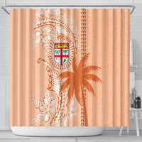 Bula Fiji Shower Curtain Tropical Flower and Tapa Pattern Peach Fuzz Color LT03 - Polynesian Pride