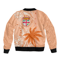 Bula Fiji Sleeve Zip Bomber Jacket Tropical Flower and Tapa Pattern Peach Fuzz Color LT03 - Polynesian Pride