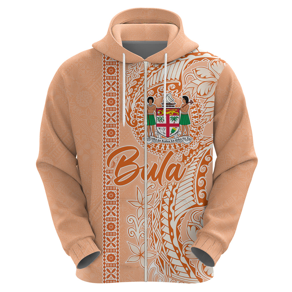 Bula Fiji Zip Hoodie Tropical Flower and Tapa Pattern Peach Fuzz Color LT03 - Polynesian Pride