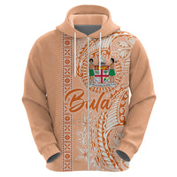 Bula Fiji Zip Hoodie Tropical Flower and Tapa Pattern Peach Fuzz Color LT03 - Polynesian Pride