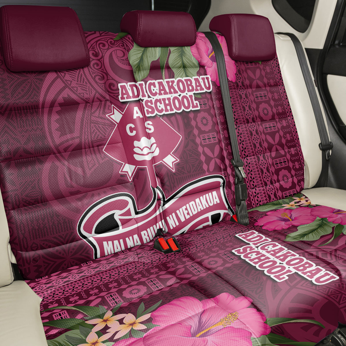 Fiji Adi Cakobau School Back Car Seat Cover Tropical Flower and Tapa Pattern LT03