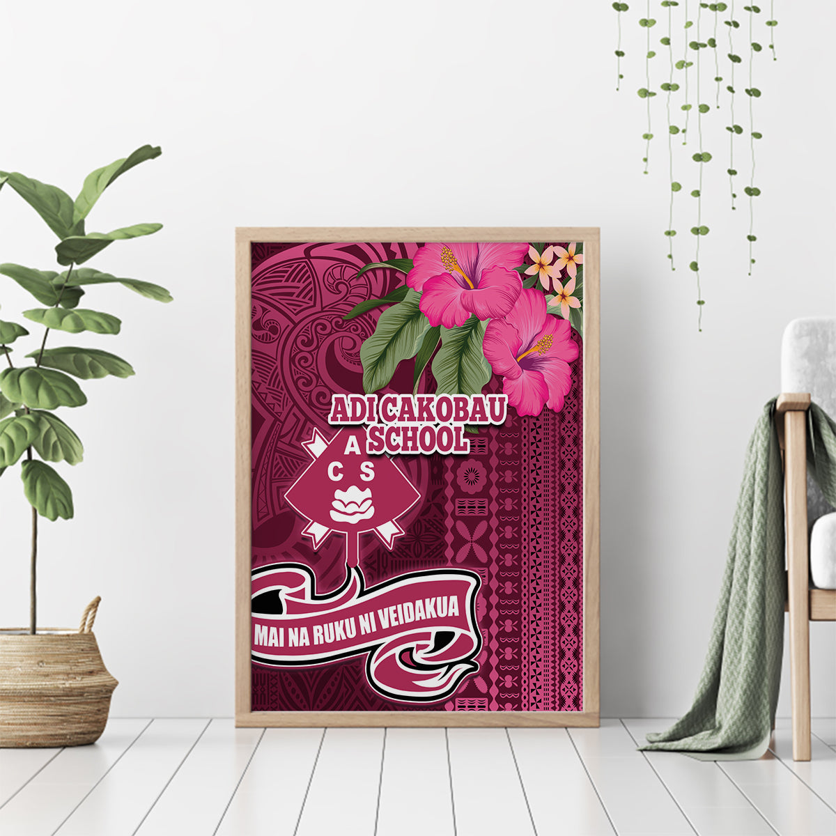 Fiji Adi Cakobau School Canvas Wall Art Tropical Flower and Tapa Pattern LT03 - Polynesian Pride