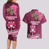 Fiji Adi Cakobau School Couples Matching Long Sleeve Bodycon Dress and Hawaiian Shirt Tropical Flower and Tapa Pattern LT03 - Polynesian Pride