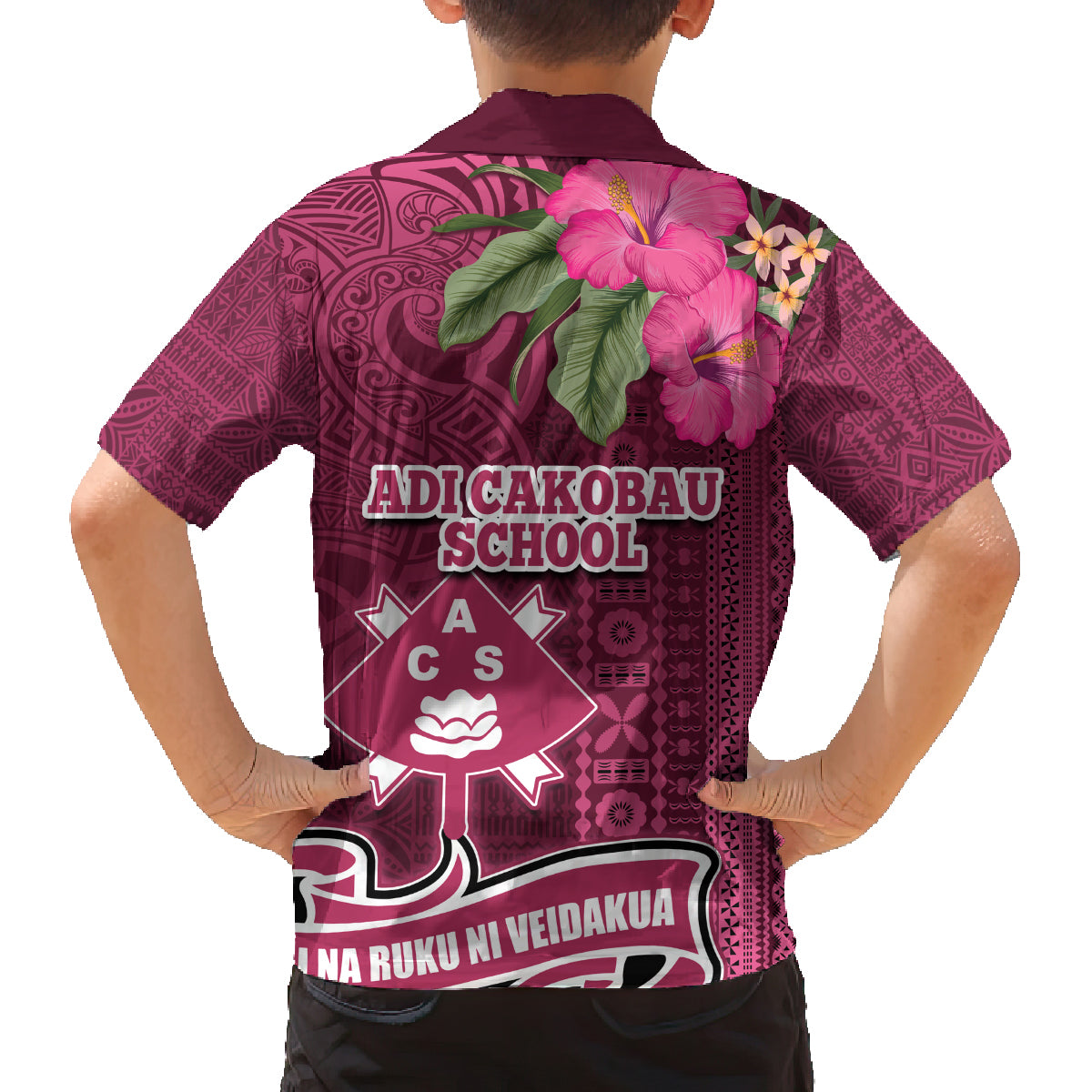 Fiji Adi Cakobau School Family Matching Off Shoulder Long Sleeve Dress and Hawaiian Shirt Tropical Flower and Tapa Pattern LT03 - Polynesian Pride