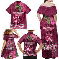 Fiji Adi Cakobau School Family Matching Off Shoulder Maxi Dress and Hawaiian Shirt Tropical Flower and Tapa Pattern LT03 - Polynesian Pride
