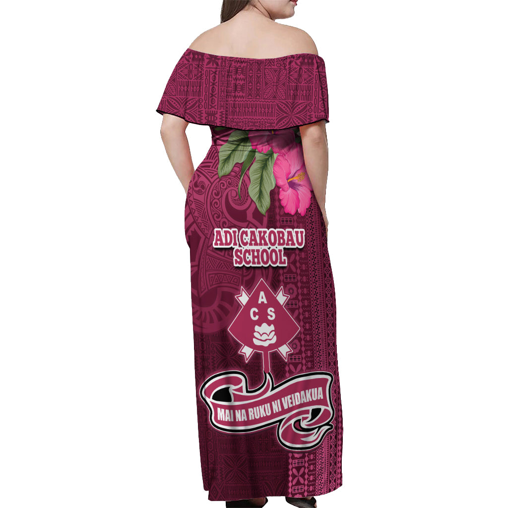 Fiji Adi Cakobau School Off Shoulder Maxi Dress Tropical Flower and Tapa Pattern LT03 - Polynesian Pride