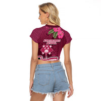 Fiji Adi Cakobau School Raglan Cropped T Shirt Tropical Flower and Tapa Pattern LT03 - Polynesian Pride