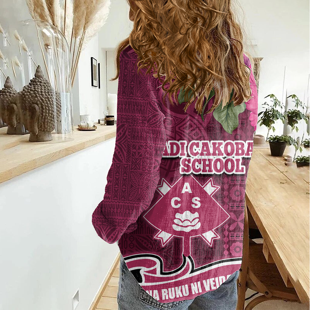 Fiji Adi Cakobau School Women Casual Shirt Tropical Flower and Tapa Pattern LT03 - Polynesian Pride