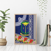Fiji Natabua High School Canvas Wall Art Tropical Flower and Tapa Pattern Blue Style LT03 - Polynesian Pride