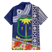 Fiji Natabua High School Family Matching Short Sleeve Bodycon Dress and Hawaiian Shirt Tropical Flower and Tapa Pattern Blue Style LT03 - Polynesian Pride