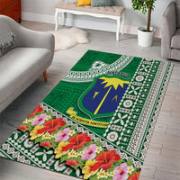 Fiji Natabua High School Area Rug Tropical Flower and Tapa Pattern Green Style LT03 - Polynesian Pride