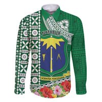Fiji Natabua High School Family Matching Tank Maxi Dress and Hawaiian Shirt Tropical Flower and Tapa Pattern Green Style LT03 Dad's Shirt - Long Sleeve Green - Polynesian Pride