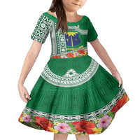 Fiji Natabua High School Kid Short Sleeve Dress Tropical Flower and Tapa Pattern Green Style LT03 KID Green - Polynesian Pride