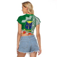 Fiji Natabua High School Raglan Cropped T Shirt Tropical Flower and Tapa Pattern Green Style LT03 - Polynesian Pride