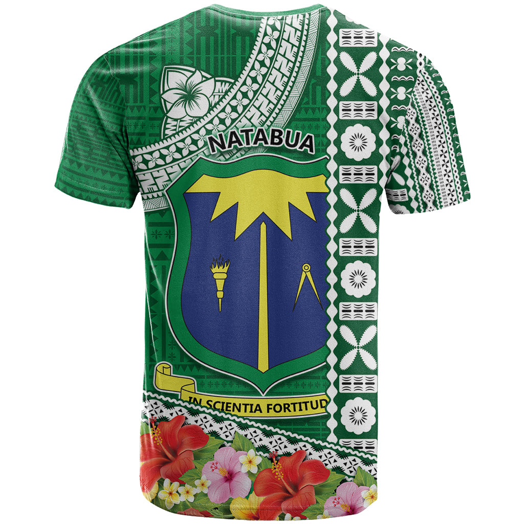 Fiji Natabua High School T Shirt Tropical Flower and Tapa Pattern Green Style LT03 - Polynesian Pride