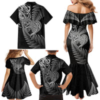 New Zealand Valentine Day Family Matching Mermaid Dress and Hawaiian Shirt Aotearoa Warrior and Woman Love Heart Silver Fern Koru LT03 - Polynesian Pride