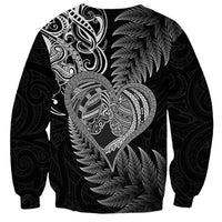 New Zealand Valentine Day Sweatshirt Aotearoa Warrior and Woman Love Heart Silver Fern Koru LT03 - Polynesian Pride