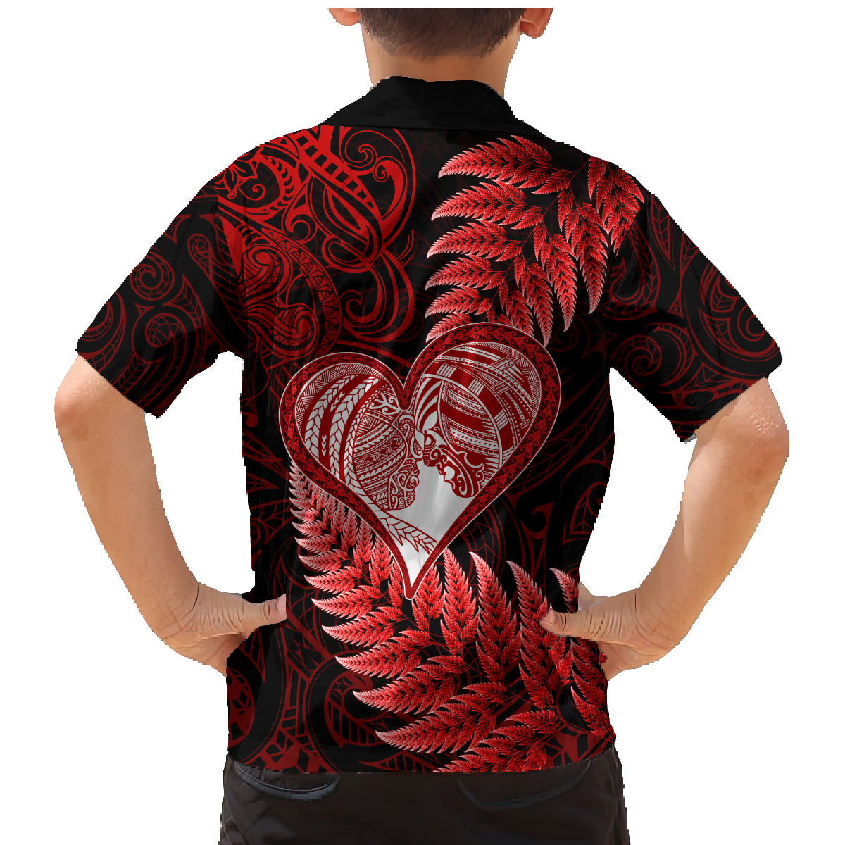 New Zealand Valentine Day Family Matching Mermaid Dress and Hawaiian Shirt Aotearoa Warrior and Woman Love Story Silver Fern Koru Red Style LT03 - Polynesian Pride