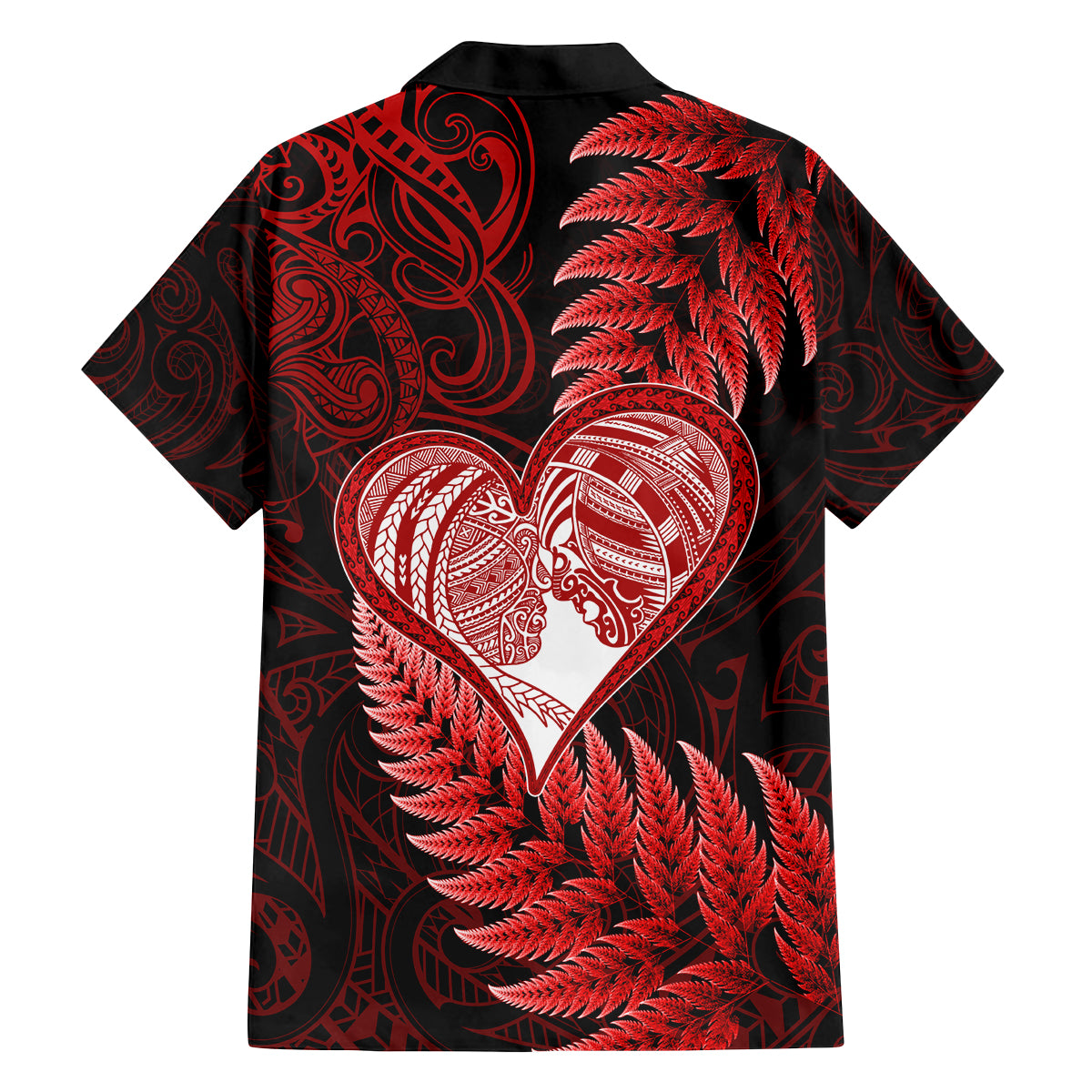 New Zealand Valentine Day Family Matching Off Shoulder Long Sleeve Dress and Hawaiian Shirt Aotearoa Warrior and Woman Love Story Silver Fern Koru Red Style LT03 - Polynesian Pride