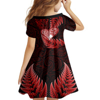 New Zealand Valentine Day Family Matching Short Sleeve Bodycon Dress and Hawaiian Shirt Aotearoa Warrior and Woman Love Story Silver Fern Koru Red Style LT03 - Polynesian Pride