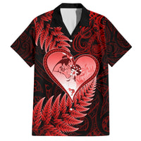 New Zealand Valentine Day Family Matching Summer Maxi Dress and Hawaiian Shirt Aotearoa Warrior and Woman Love Story Silver Fern Koru Red Style LT03 Dad's Shirt - Short Sleeve Red - Polynesian Pride