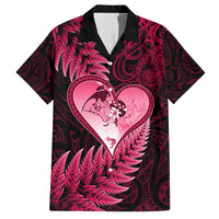 New Zealand Valentine Day Family Matching Summer Maxi Dress and Hawaiian Shirt Aotearoa Warrior Love Story Silver Fern Koru Pink Style LT03 Dad's Shirt - Short Sleeve Pink - Polynesian Pride