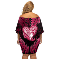 New Zealand Valentine Day Off Shoulder Short Dress Aotearoa Warrior Love Story Silver Fern Koru Pink Style LT03 - Polynesian Pride