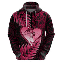 New Zealand Valentine Day Zip Hoodie Aotearoa Warrior Love Story Silver Fern Koru Pink Style LT03 - Polynesian Pride