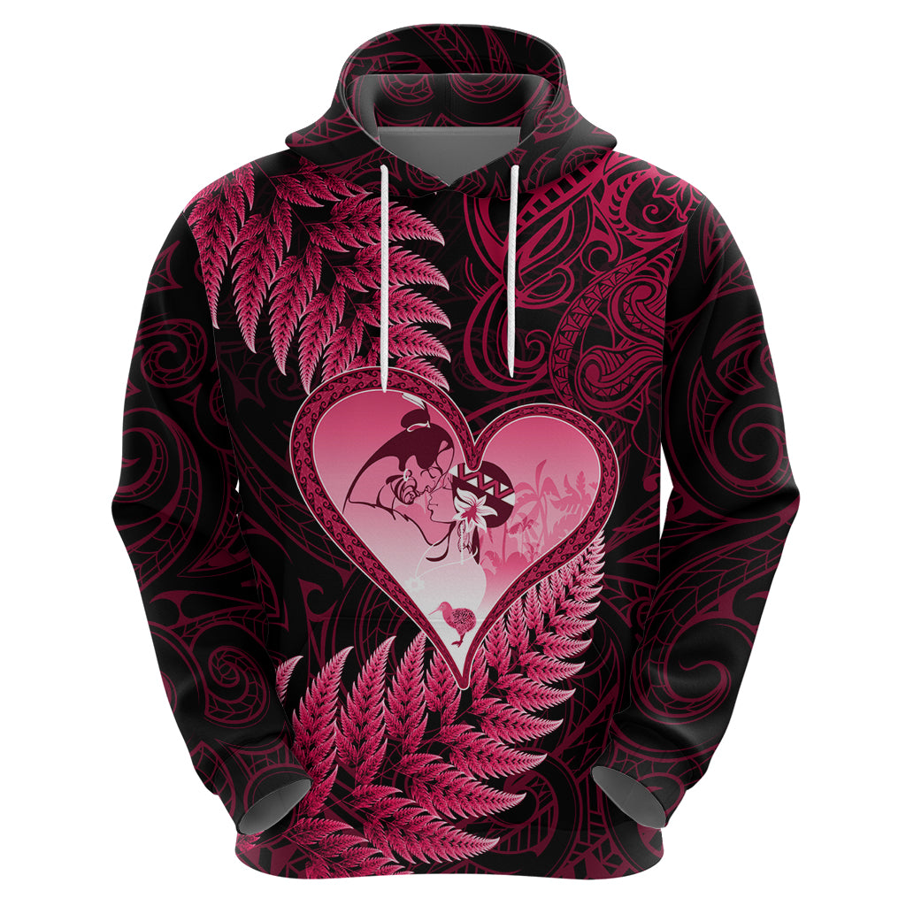 New Zealand Valentine Day Zip Hoodie Aotearoa Warrior Love Story Silver Fern Koru Pink Style LT03 - Polynesian Pride
