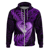 New Zealand Valentine Day Hoodie Aotearoa Warrior Love Story Silver Fern Koru Purple Style LT03 Zip Hoodie Purple - Polynesian Pride