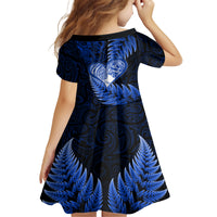 New Zealand Valentine Day Family Matching Off Shoulder Maxi Dress and Hawaiian Shirt Aotearoa Warrior Love Story Silver Fern Koru Blue Style LT03 - Polynesian Pride