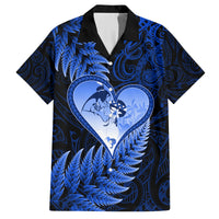 New Zealand Valentine Day Family Matching Off Shoulder Short Dress and Hawaiian Shirt Aotearoa Warrior Love Story Silver Fern Koru Blue Style LT03 Dad's Shirt - Short Sleeve Blue - Polynesian Pride