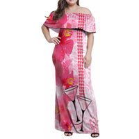 Hawaiian Cocktail Valentine Day Family Matching Off Shoulder Maxi Dress and Hawaiian Shirt Hibiscus Kakau Pattern Pink Version LT03 Mom's Dress Pink - Polynesian Pride