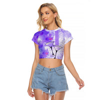 Hawaiian Cocktail Valentine Day Raglan Cropped T Shirt Hibiscus Kakau Pattern Purple Version LT03 Female Purple - Polynesian Pride