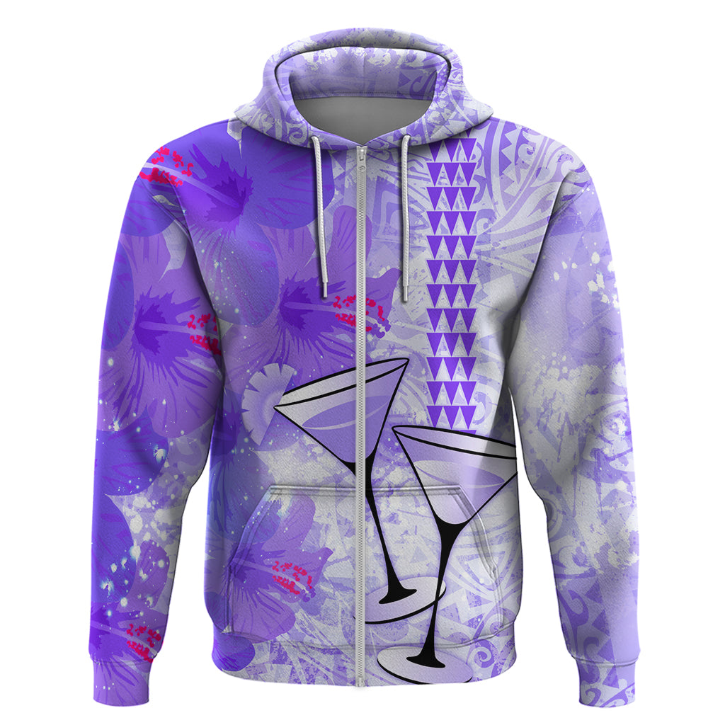 Hawaiian Cocktail Valentine Day Zip Hoodie Hibiscus Kakau Pattern Purple Version LT03 Zip Hoodie Purple - Polynesian Pride