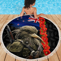 New Zealand Kiwi Soldier ANZAC Beach Blanket Red Poppy Flower and Silver Fern Pattern LT03 - Polynesian Pride