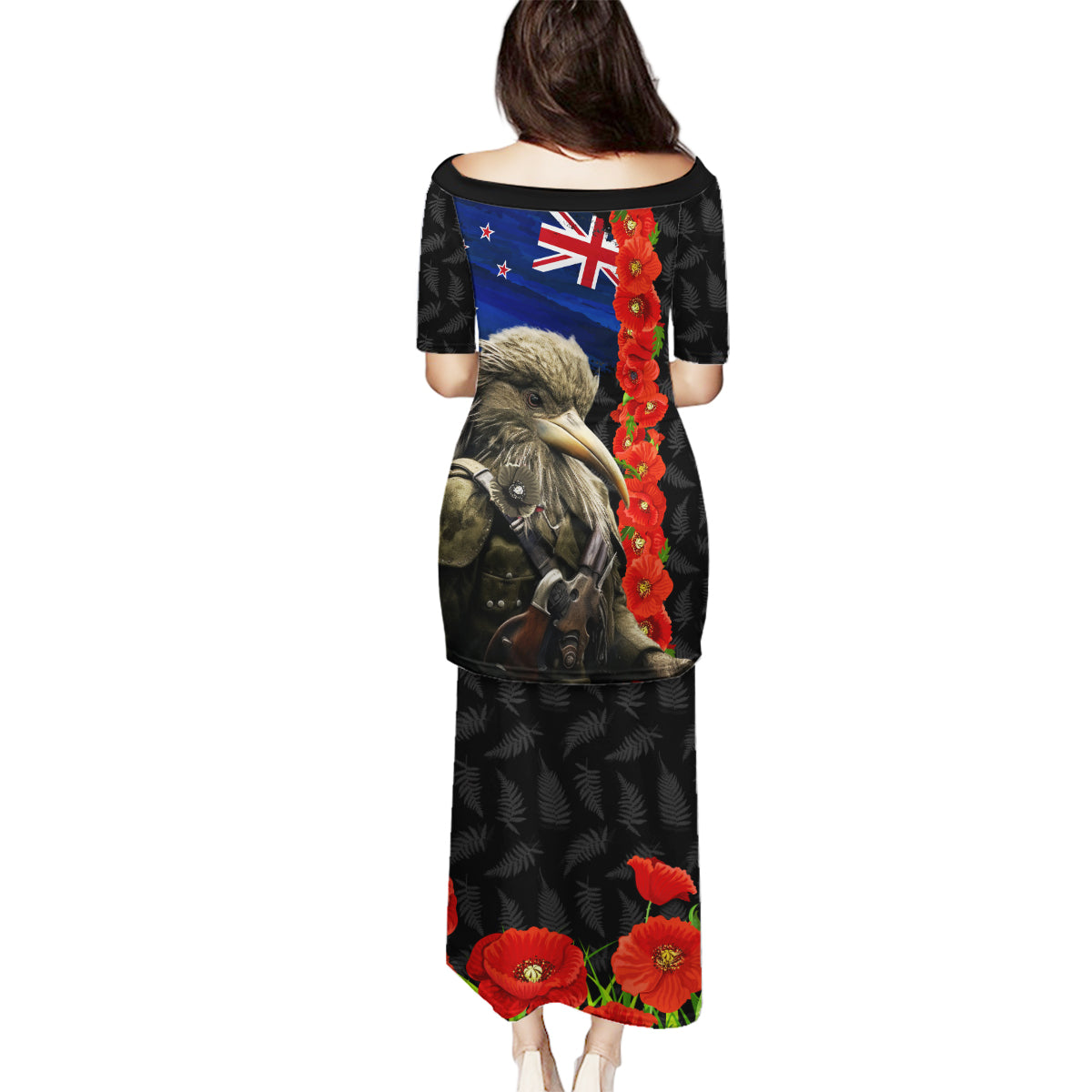 New Zealand Kiwi Soldier ANZAC Family Matching Puletasi and Hawaiian Shirt Red Poppy Flower and Silver Fern Pattern LT03 - Polynesian Pride