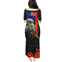 New Zealand Kiwi Soldier ANZAC Puletasi Red Poppy Flower and Silver Fern Pattern LT03 - Polynesian Pride