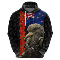 New Zealand Kiwi Soldier ANZAC Zip Hoodie Red Poppy Flower and Silver Fern Pattern LT03 - Polynesian Pride