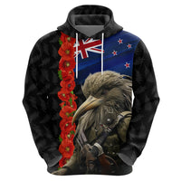 New Zealand Kiwi Soldier ANZAC Zip Hoodie Red Poppy Flower and Silver Fern Pattern LT03 - Polynesian Pride