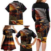 Slouch Hat and Biscuits ANZAC Family Matching Long Sleeve Bodycon Dress and Hawaiian Shirt with Soldier Silver Fern LT03 - Polynesian Pride
